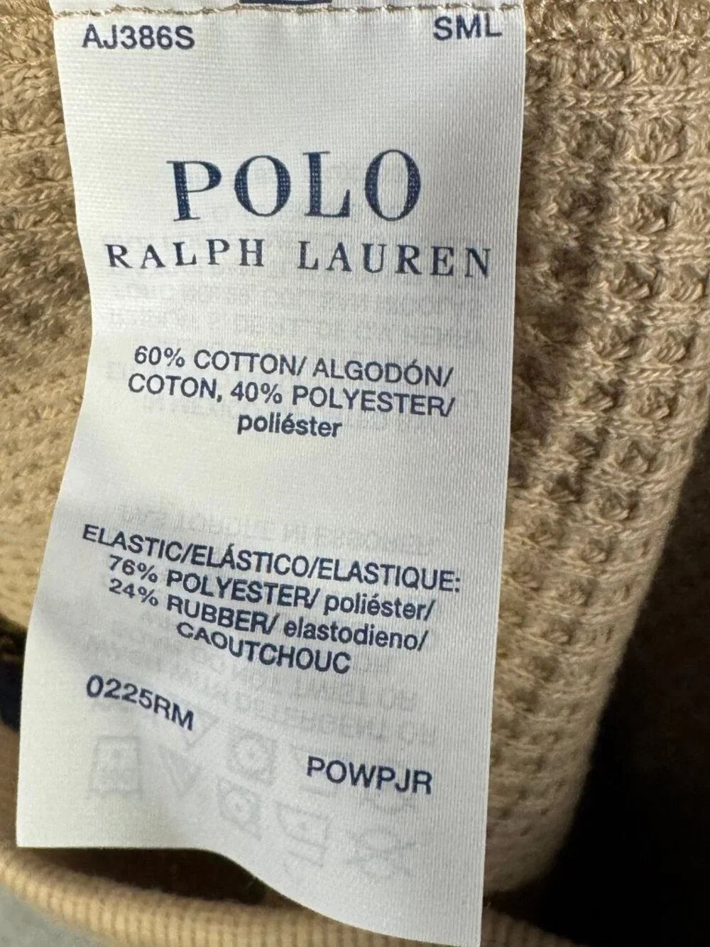 Polo Ralph Lauren Jogger Pants Mens L Beige Waffle Knit Thermal Lounge Sleepwear